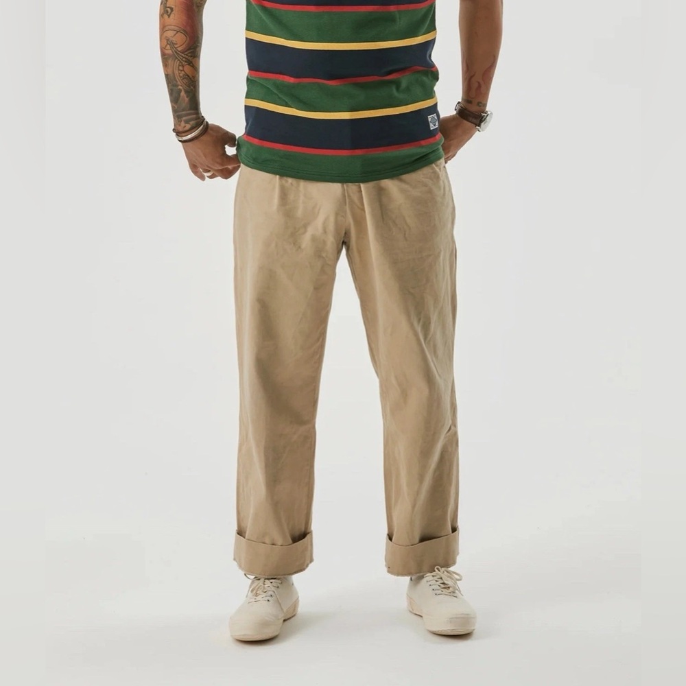 1930s IVY Style Double Pleated Chino Academia Trousers Khaki OLD MONEY UNISEX - Picture 1 of 15
